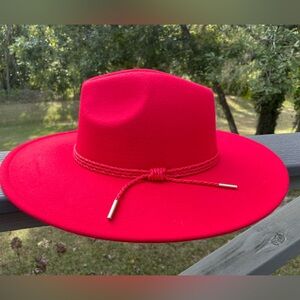 Vibrant Red Wide-Brim Felt Hat